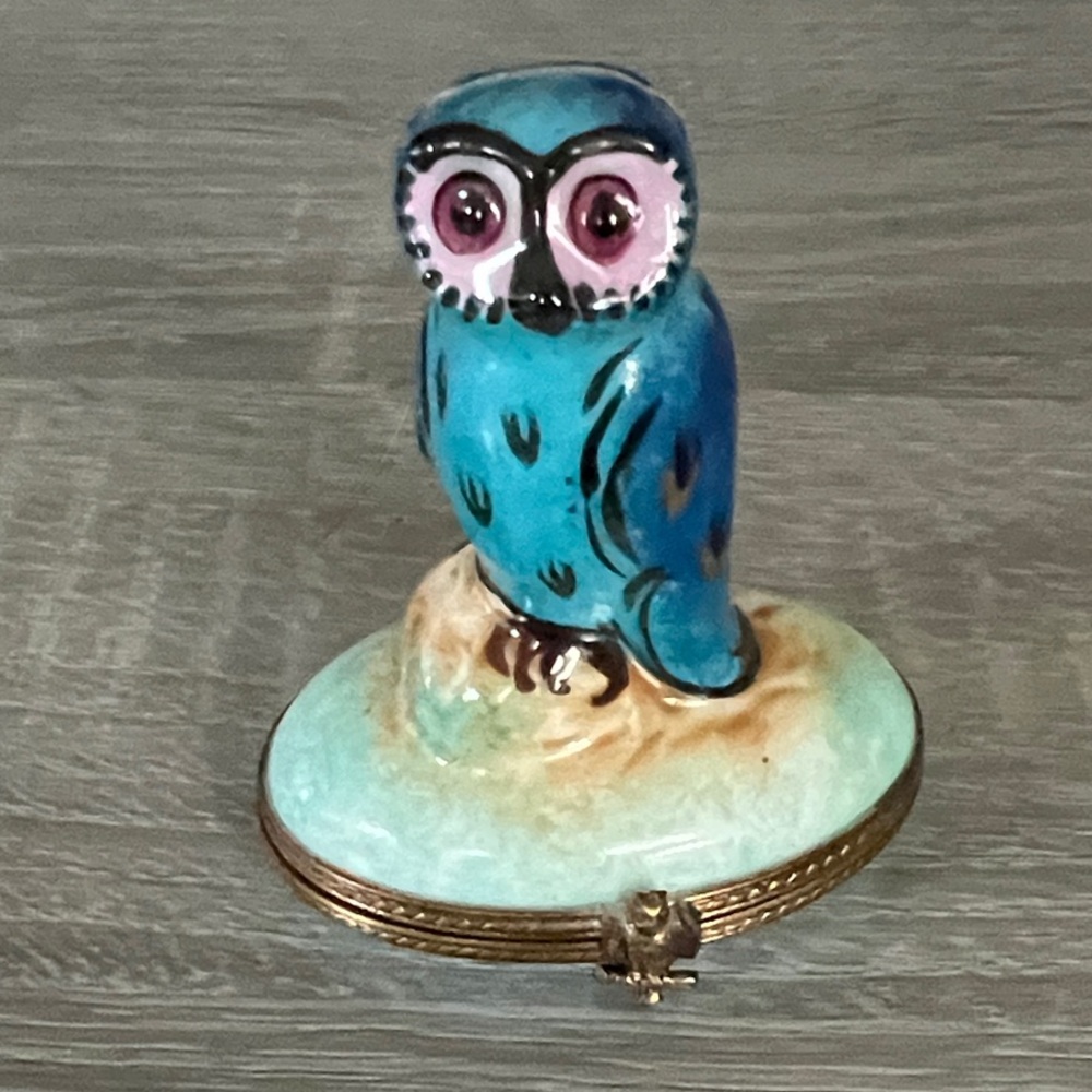 Limoges Colorful Owl Trinket Box Collectible